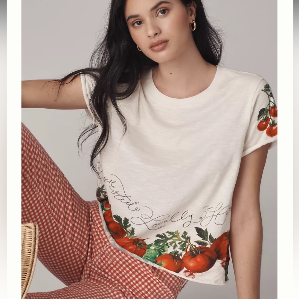 Maeve Short Sleeve Boxy Tee with Tomato Print